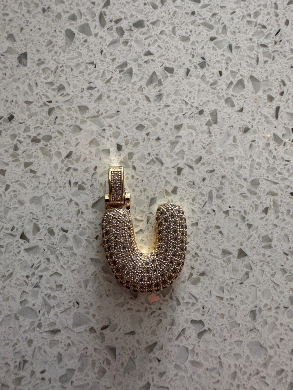 Gold Paved U-Shaped Pendant Necklace Charm